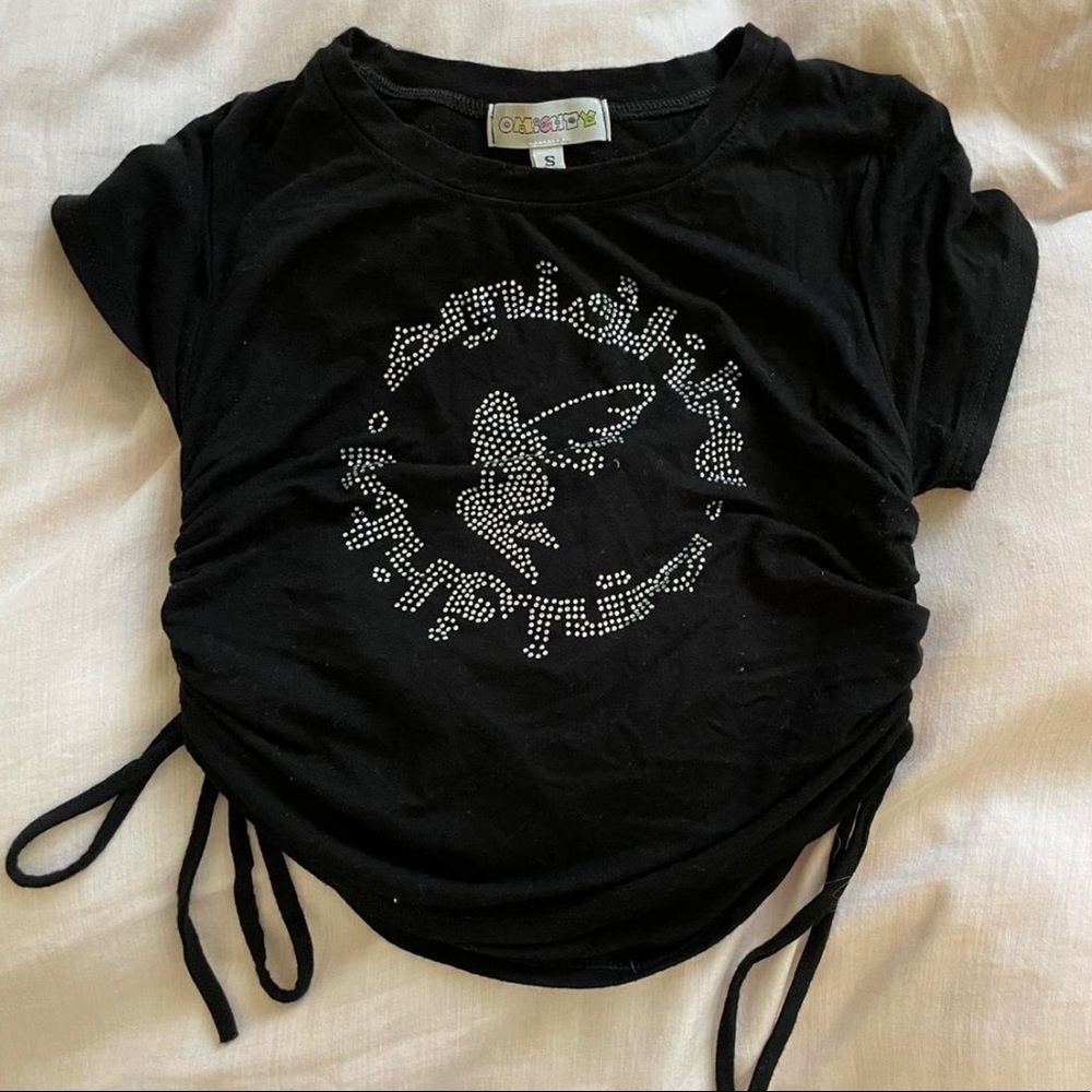 O’mighty fairy drawstring black shortsleeved top.